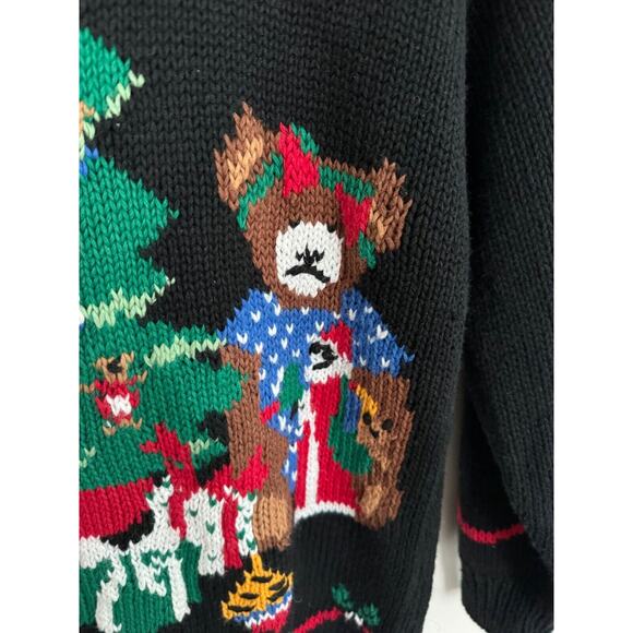 Vintage 90s Charter Club Teddy Bear w/ Chrismast Tree Sweater Size S Hand Knit - Picture 6 of 8